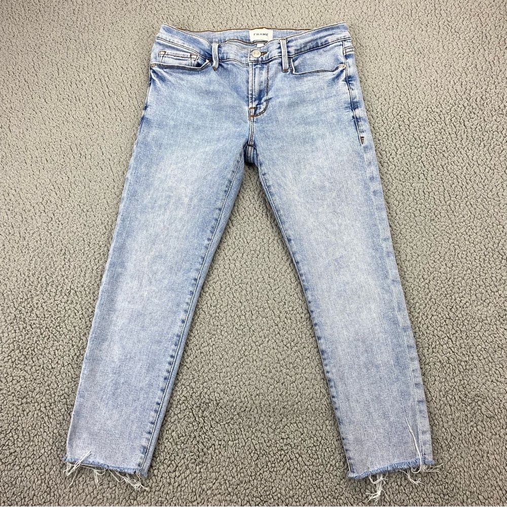 Frame Denim Women's Le Garcon Mid Rise Crop Boyfriend Raw Hem Jeans  |  Size: 27